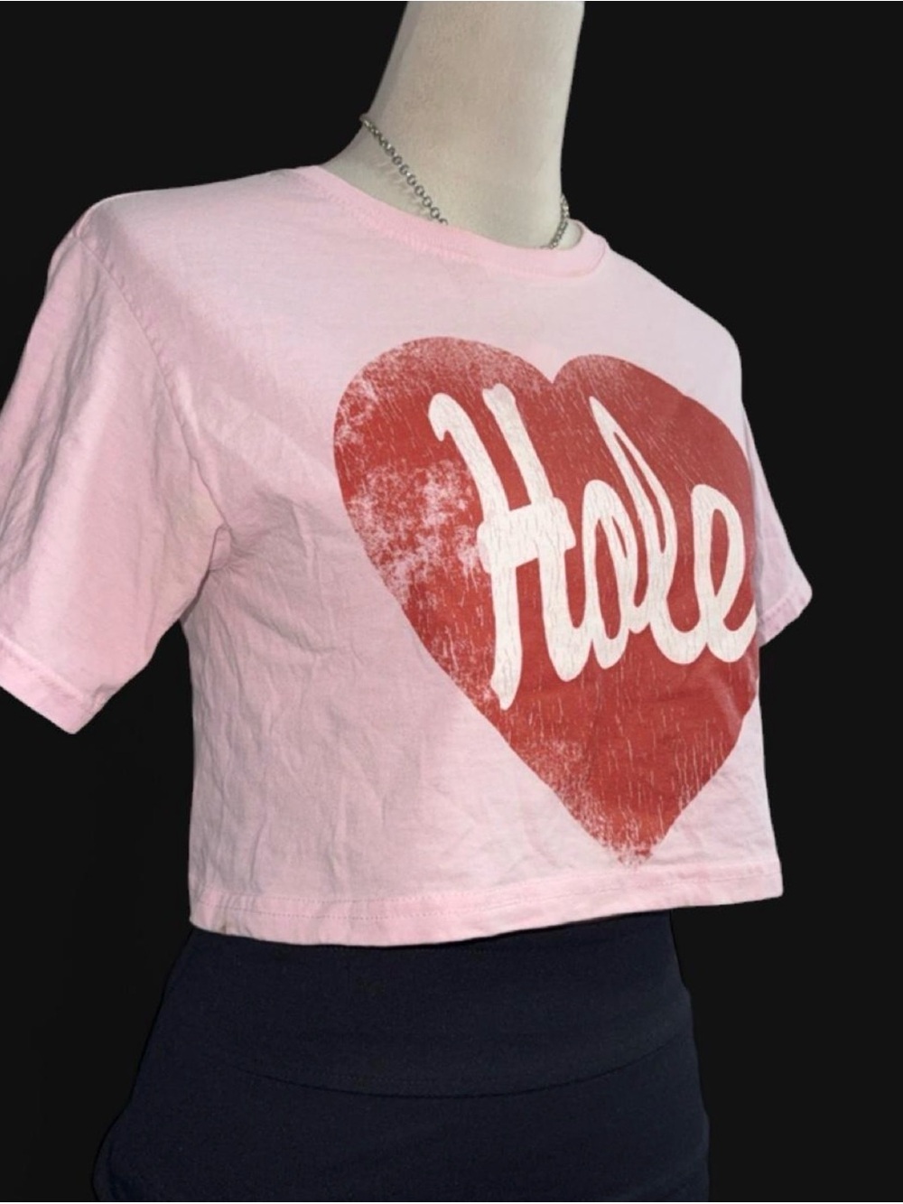 Pink Heart Graphic Crop Top with 'Hole' Script - Picture 2 of 3